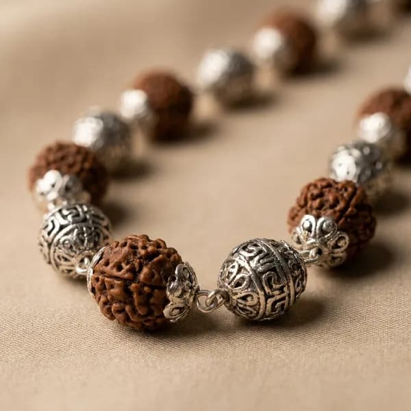 5 Mukhi Silver Plated Rudraksh Mala 