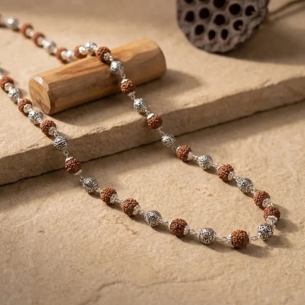 5 Mukhi Silver Plated Rudraksh Mala 